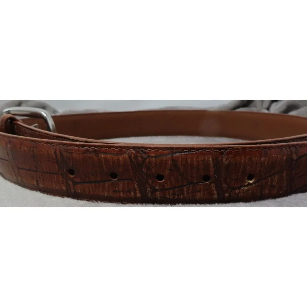 Vintage Brighton Unisex Brown Leather Silver Buckle Croc Embossed Belt‎ Size 40